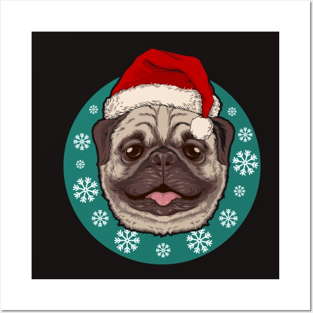 Cute Christmas Pug with Santa Hat Wall Art by SLAG_Creative